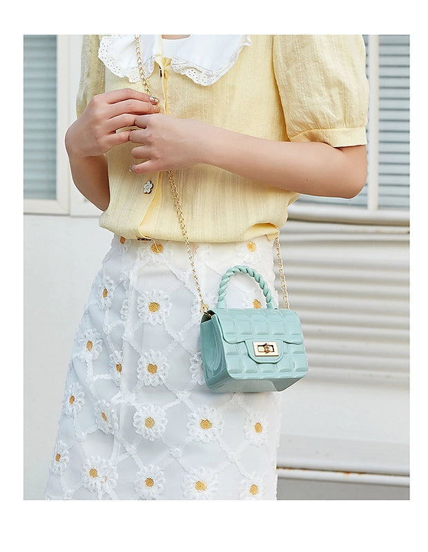 Women's Small PVC Solid Color Lingge Streetwear Lock Clasp Jelly Bag