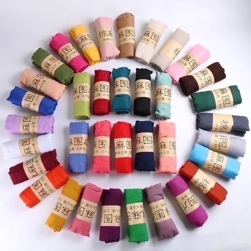 Women's Minimalist Solid Color Voile Sewing Cotton Linen Scarves