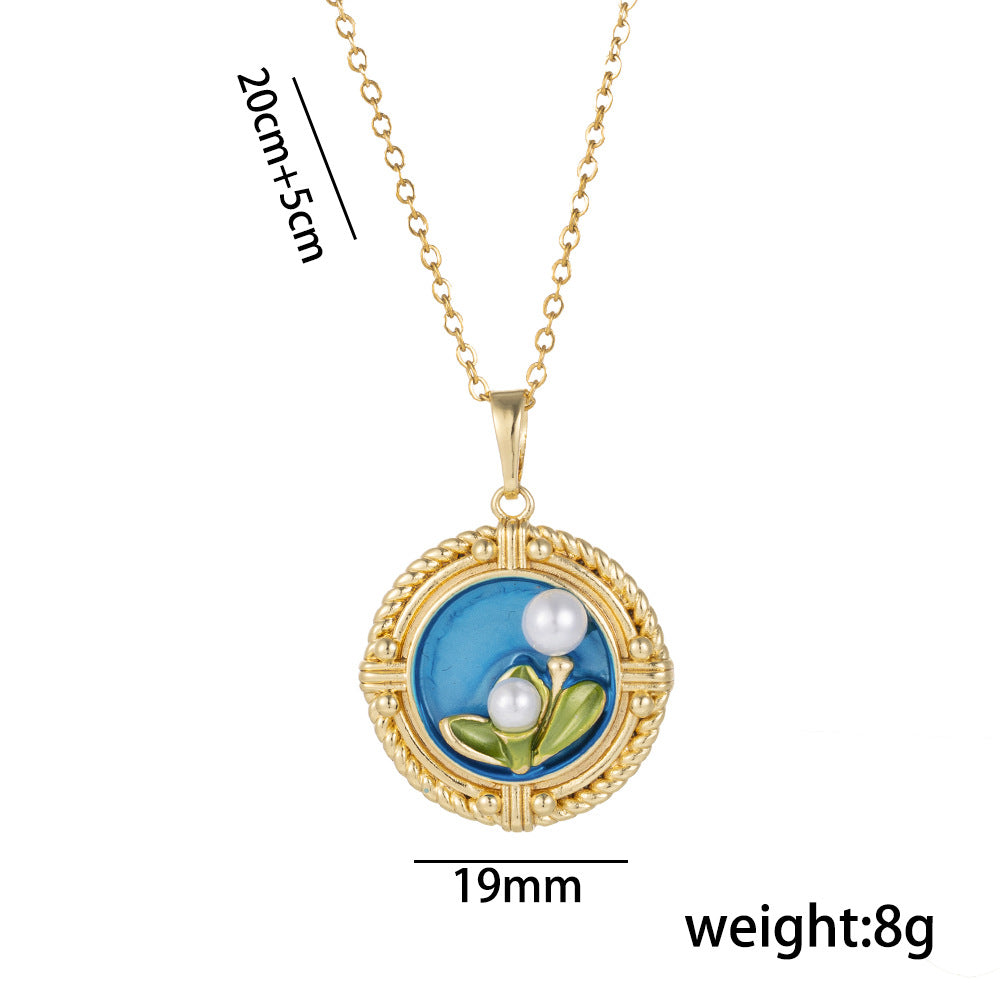 Copper Pendant Enamel Flower Necklace Female Fashion Niche Clavicle Chain
