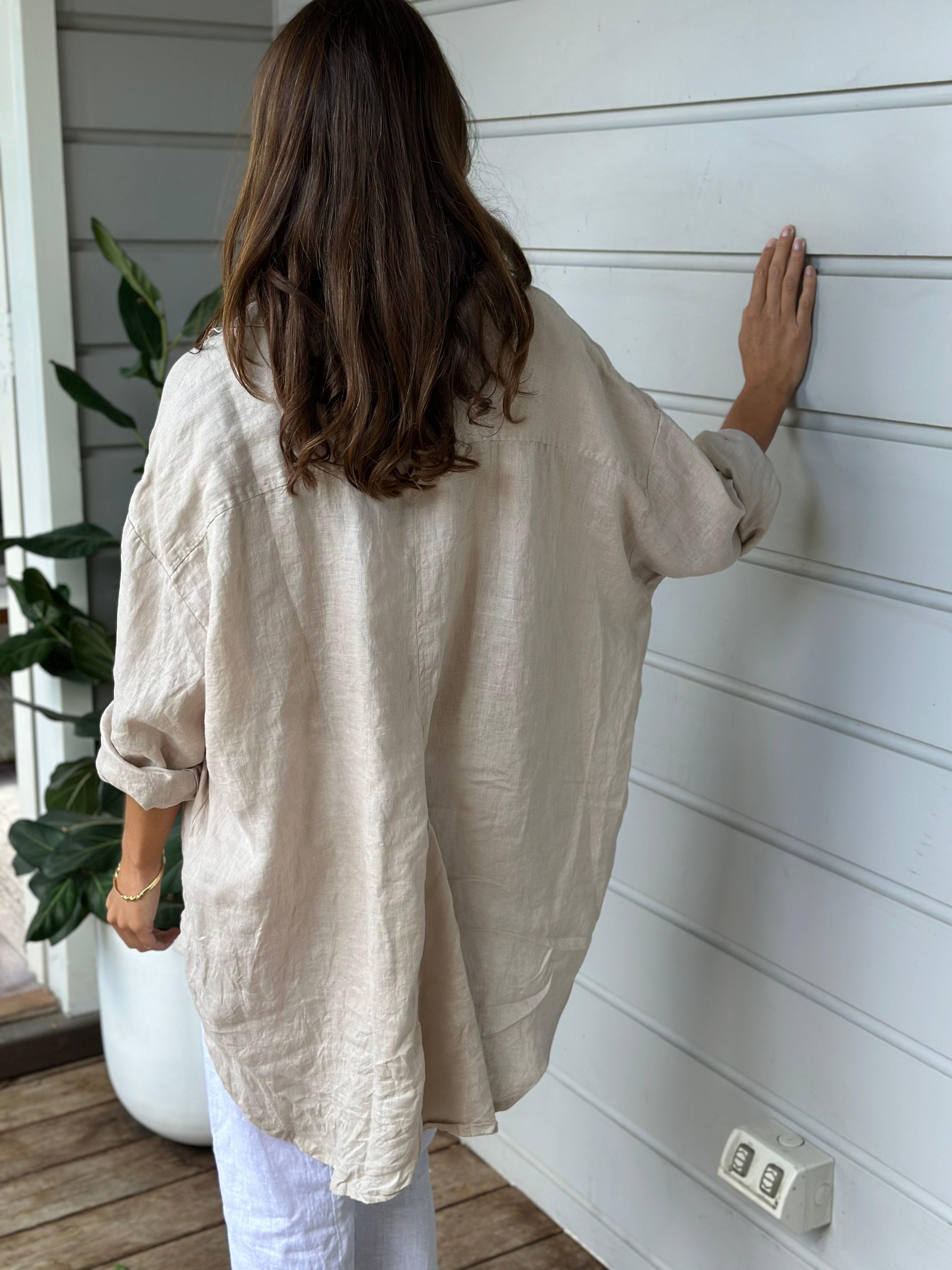 megan shirt - almond linen