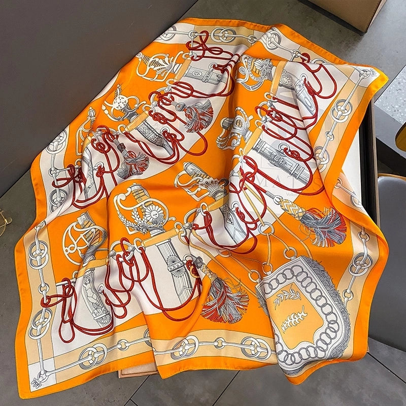 Women's Elegant Minimalist Flower Satin Printing Silk Scarf