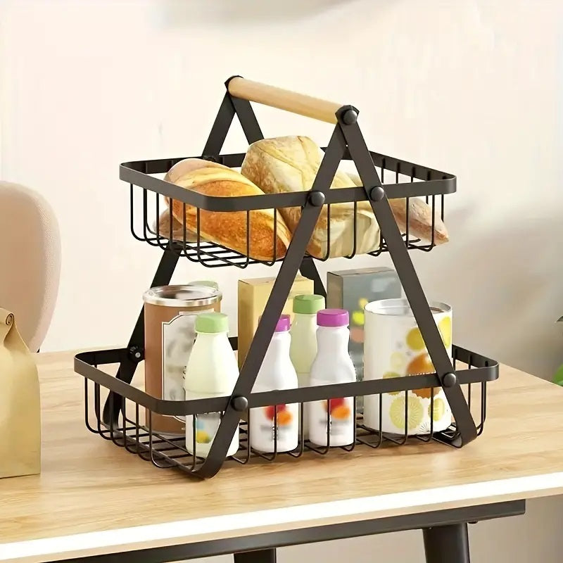 2 Tier Metalic Multi Purpose Storage Basket- Black(5322)