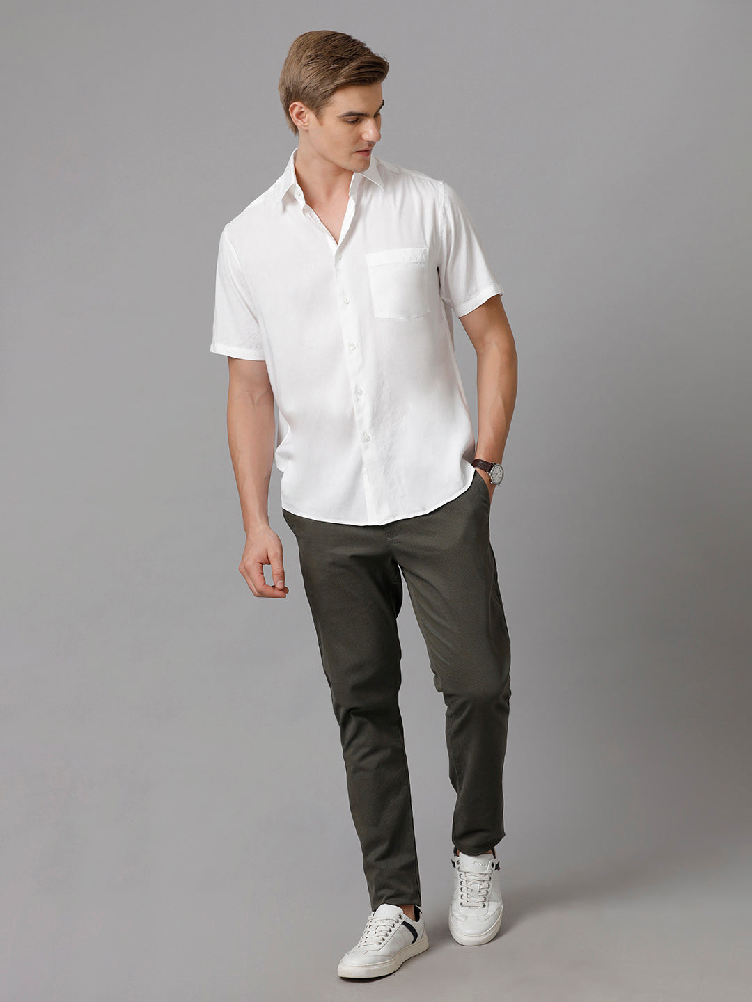 Men Solid Casual White Shirt (LENIN)