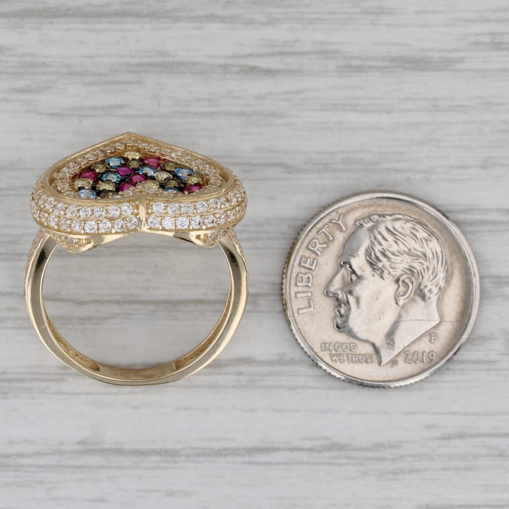 Multicolor Cubic Zirconia Cluster Heart Ring 14k Yellow Gold Size 6.25 Cocktail