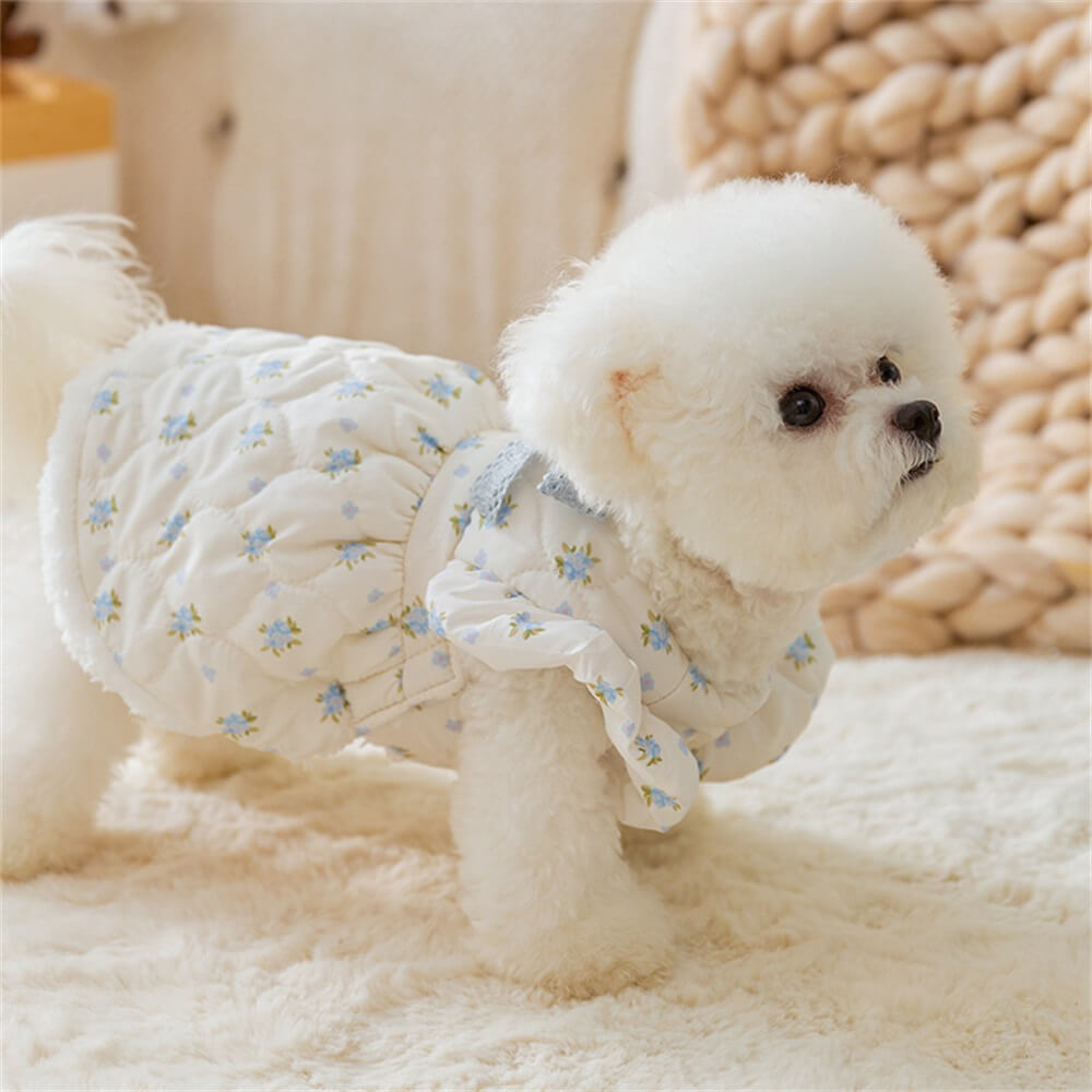 Floral Quilted Dog Jacket with Bow - Perfect Winter Coat for Small Dogs