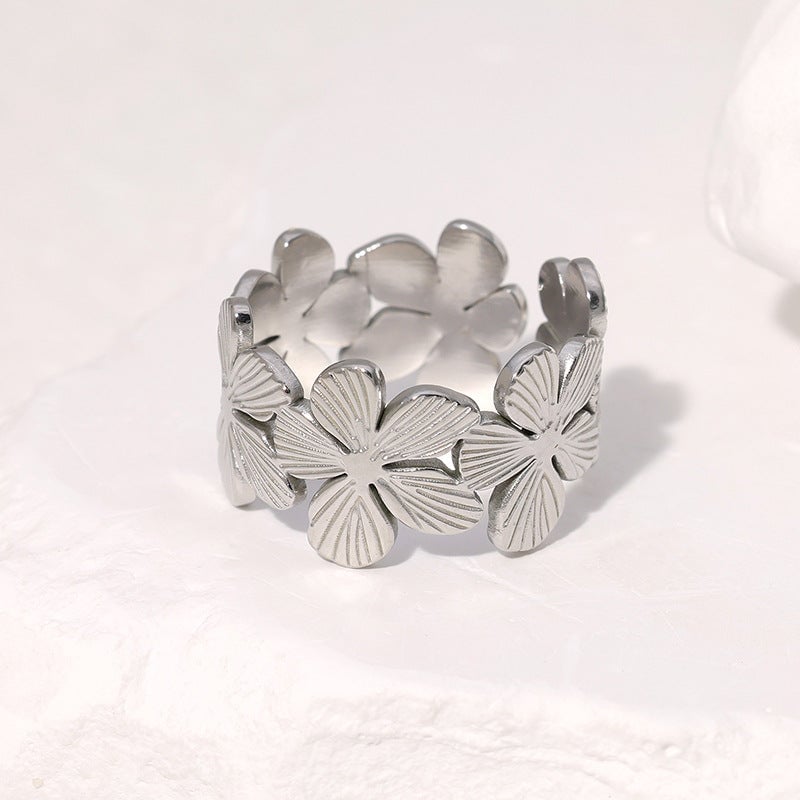 Open Ring Minimalist Flower Stainless Steel Electroplating Rings