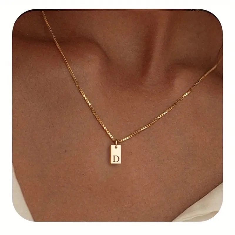 Titanium Steel Minimalist Letter Rectangle Plating Pendant Necklace