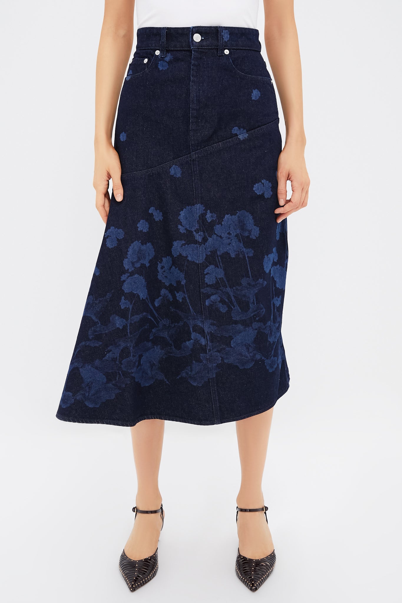Elena Garden Indigo Draped Midi Skirt