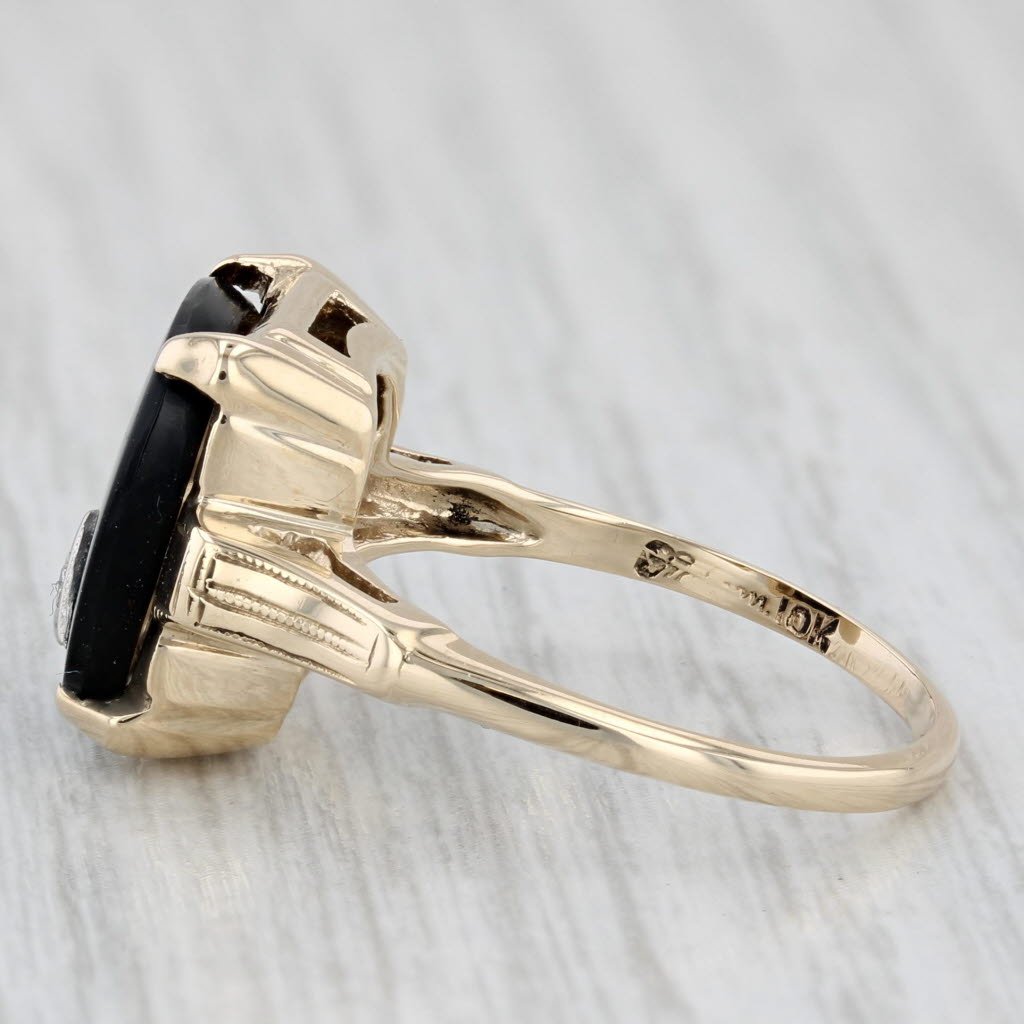Vintage Onyx Diamond Ring 10k Yellow Gold Size 8