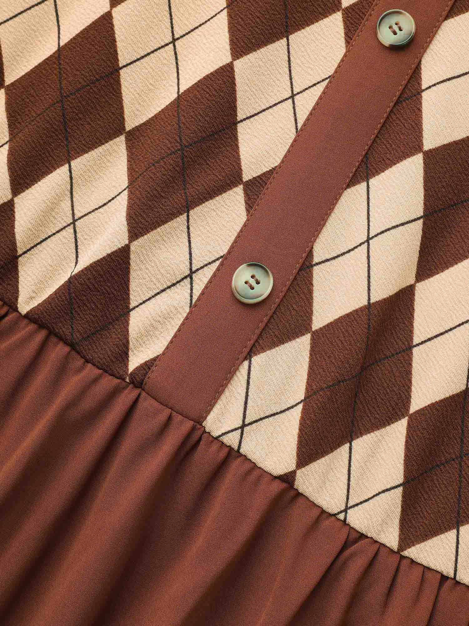 Geometric Crew Neck Button Detail Dress