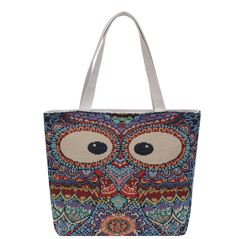 Women's Canvas Owl Classic Style Sewing Thread Square Open Tote Bag