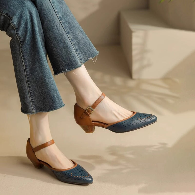 Leather Cut Out Ankle Strap Sandals For Women Handmade in 5 Colors