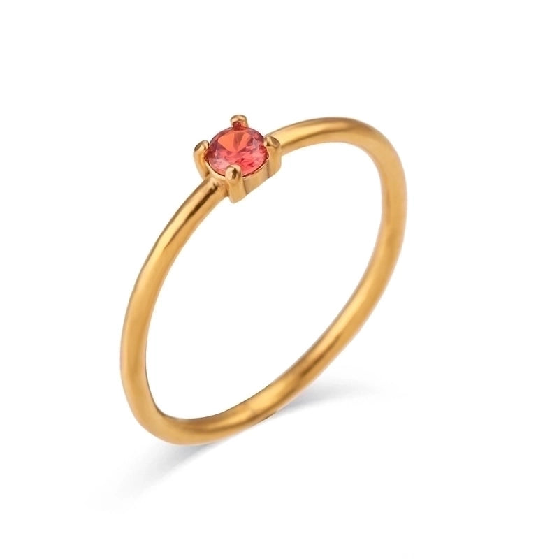 Fashion Round 304 Stainless Steel Artificial Gemstones Birthstone 18K Gold Plated Plating Inlay Rings