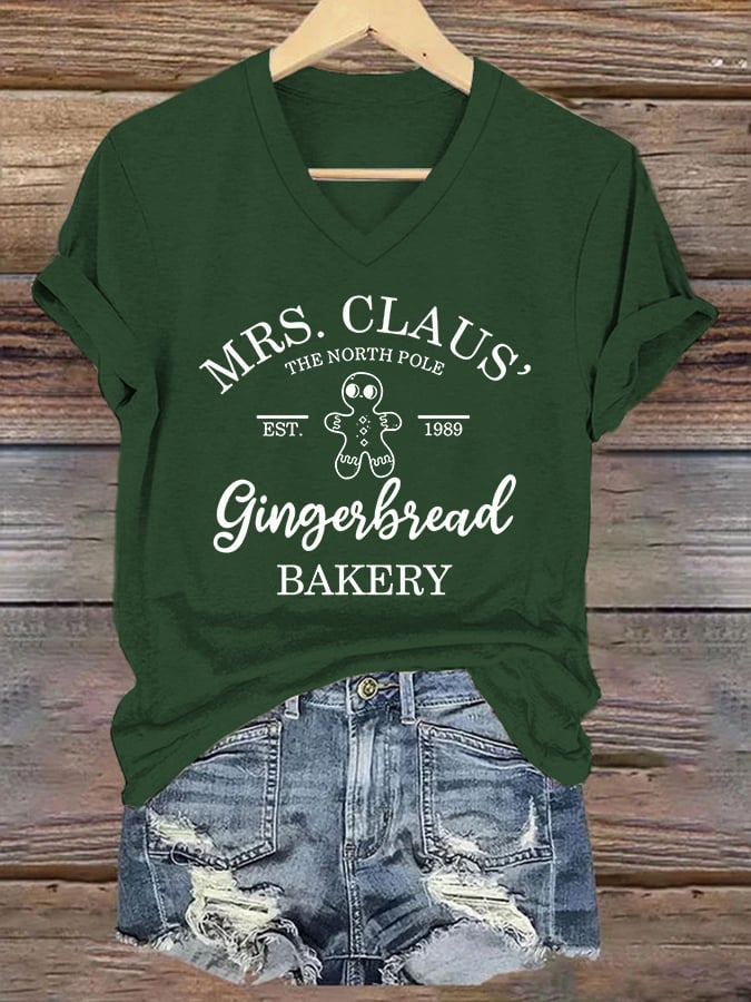 Women's Christmas Gingerbread Printed Casual T-Shirt