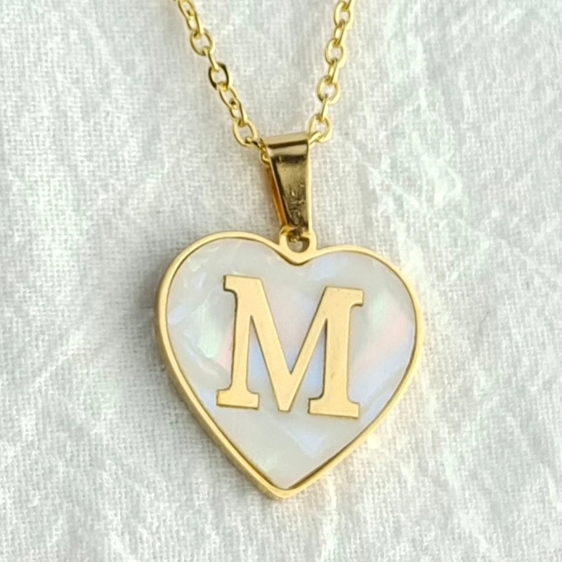 Cute Sweet Letter Titanium Steel Plating Inlay Shell Pendant Necklace