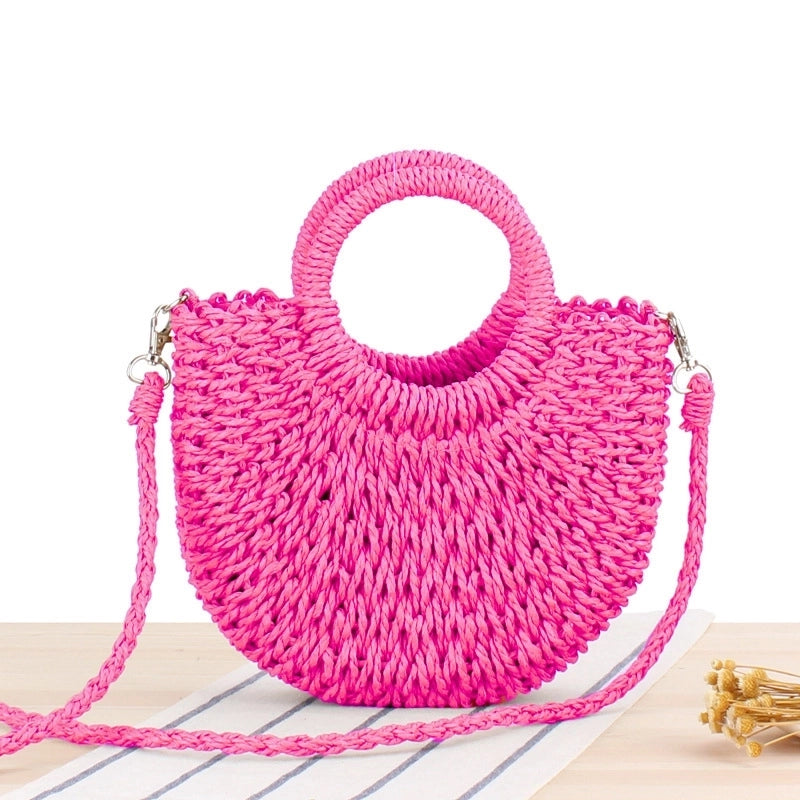 Women's Small Spring&summer Straw Solid Color Vacation Semicircle String Straw Bag