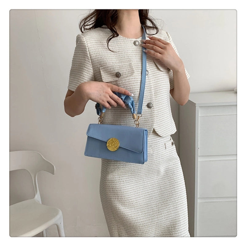 Women's Medium Pu Leather Solid Color Streetwear Square Magnetic Buckle Crossbody Bag