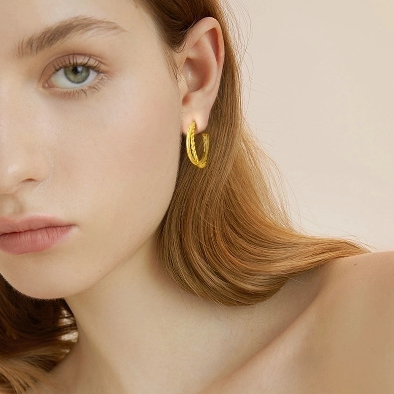 1 Pair Minimalist C Shape Plating 201 Stainless Steel Hoop Earrings Ear Studs