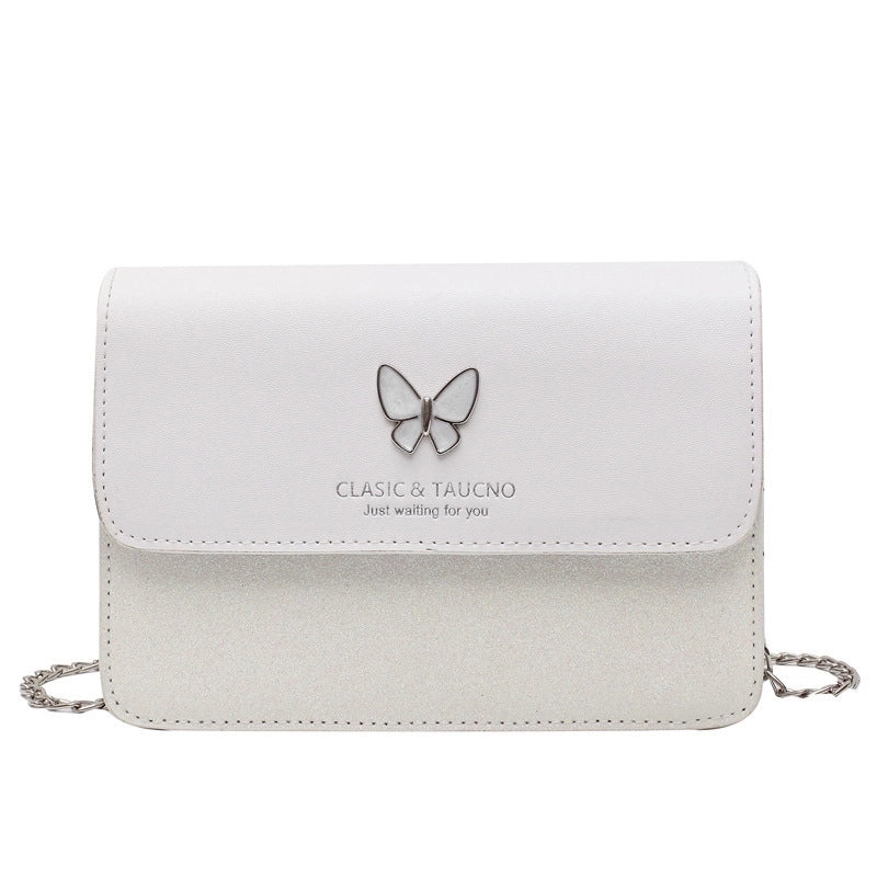 Women's Small Pu Leather Letter Butterfly Vintage Style Square Magnetic Buckle Crossbody Bag