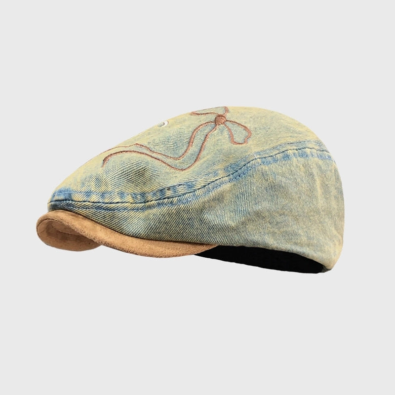 Women's Casual Retro Solid Color Bow Knot Curved Eaves Beret Hat