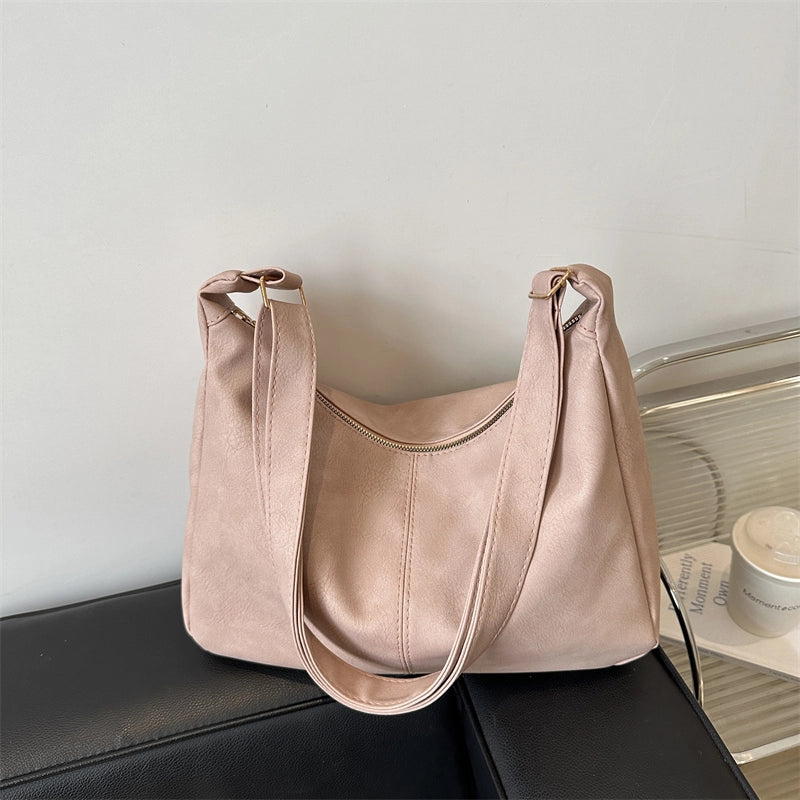 Women's Pu Leather Solid Color Basic Dumpling Shape Zipper Shoulder Bag