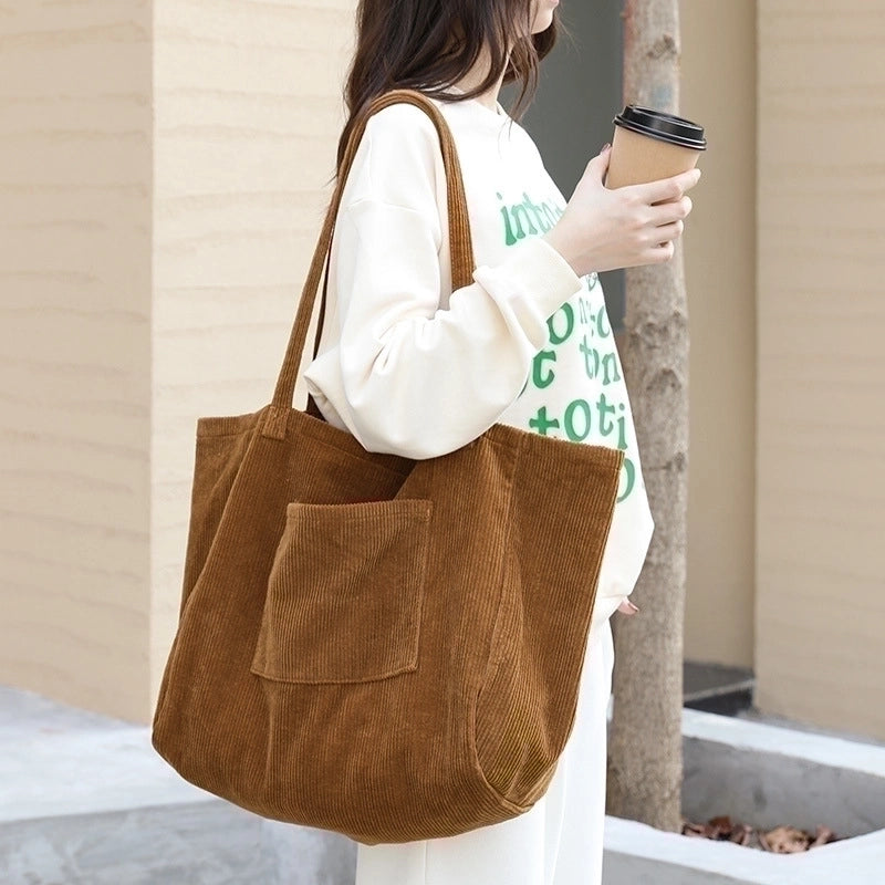 Women's Large Corduroy Solid Color Basic Open Underarm Bag