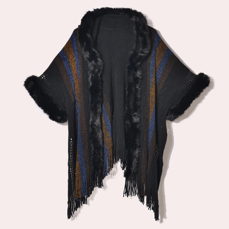 Women's Retro Ethnic Style Color Block Acrylic Tassel Shawl