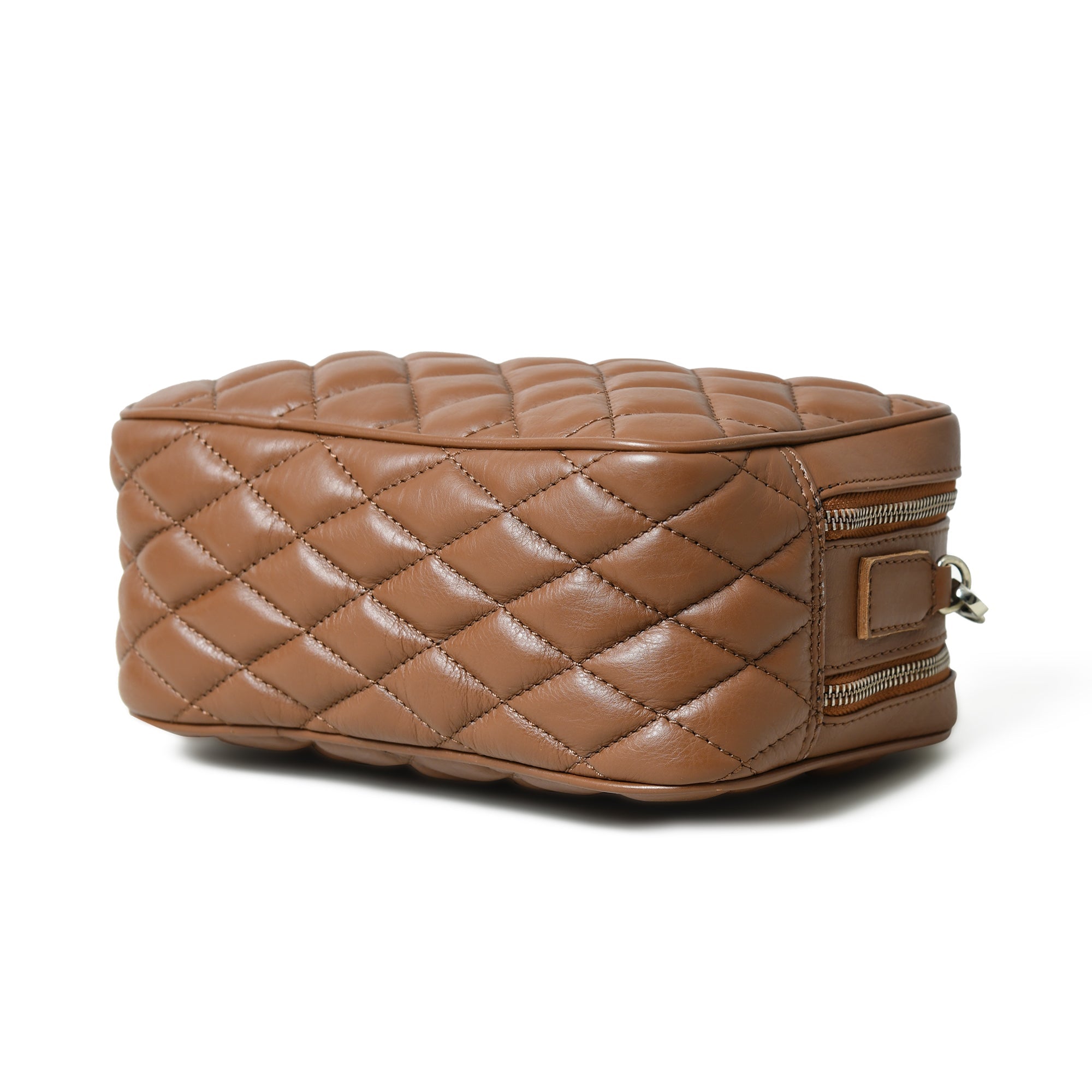 Stylish Mini Quilted Crossbody Bag. Rich Brown