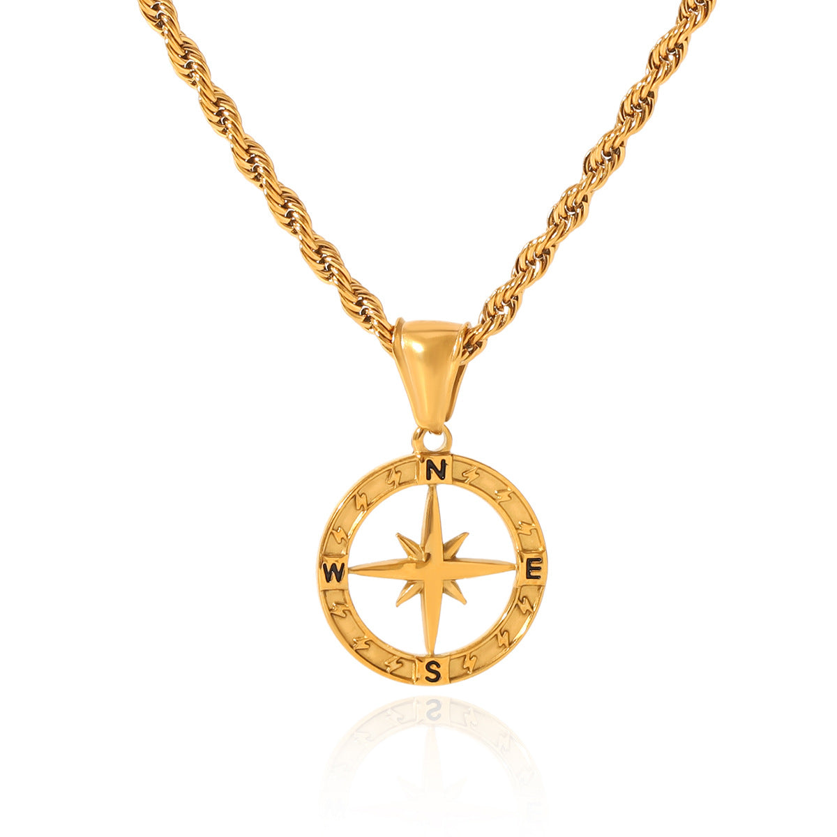 Fashion Stainless Steel Twist Chain Hollow Eight-Pointed Star Compass Pendant Necklace Personality Hip-Hop Titanium Steel Necklace