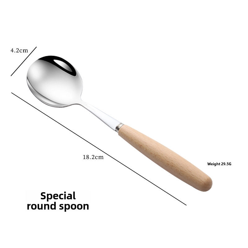 Stainless Steel Knife And Fork Spoon With Wooden Handle Western Steak Knife Solid Wood Stainless Steel Tableware Soup Spoon Fruit Dessert Fork