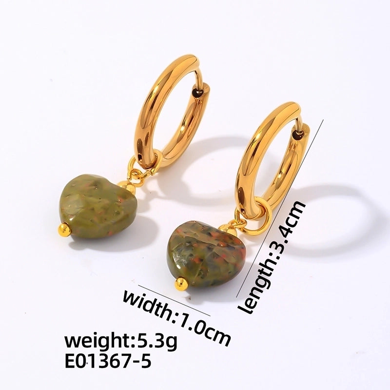 1 Pair Vintage Style Minimalist Heart Shape Plating 304 Stainless Steel Natural Stone Drop Earrings