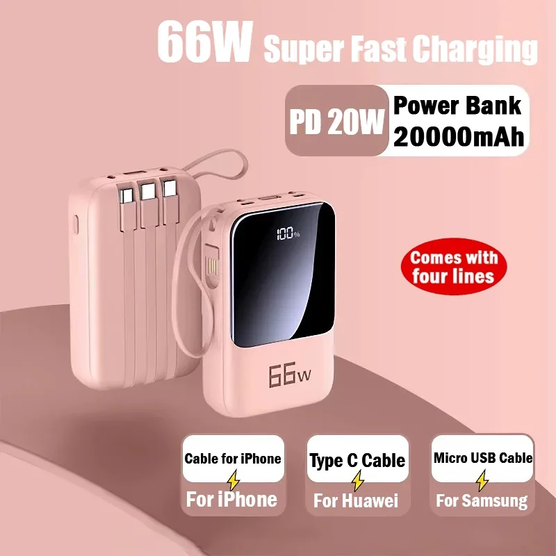 30000mAh Mini Power Bank 66W Super Fast Charging PD22.5W Portable External Battery Power Bank for iPhone Samsung Huawei Xiaomi