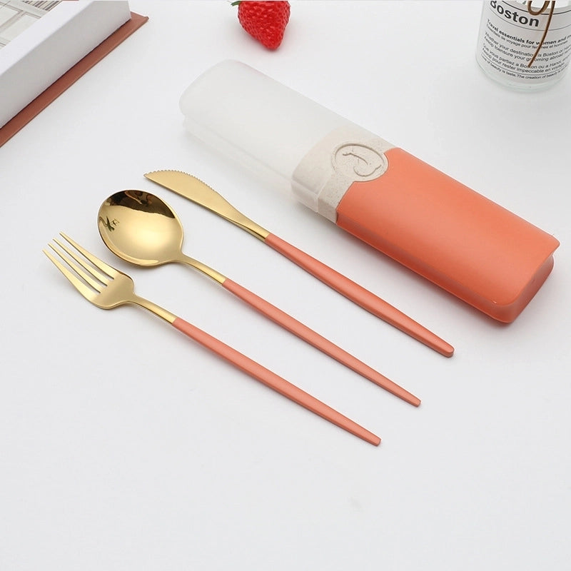 Retro Pastoral Color Block Stainless Steel Spoon Fruit Knife Fruit Fork 1 Set