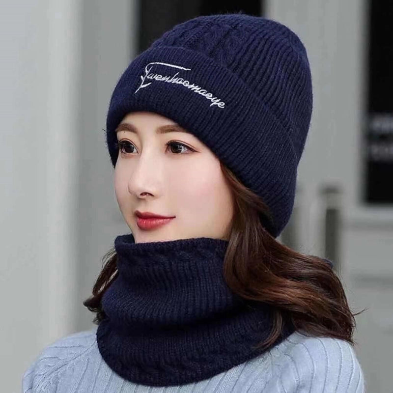New Hat Women's Hat Warm Fleece-lined Wool Hat Cycling Cold-proof Hat Wind-proof Hat Outdoor Winter Knitted Hat