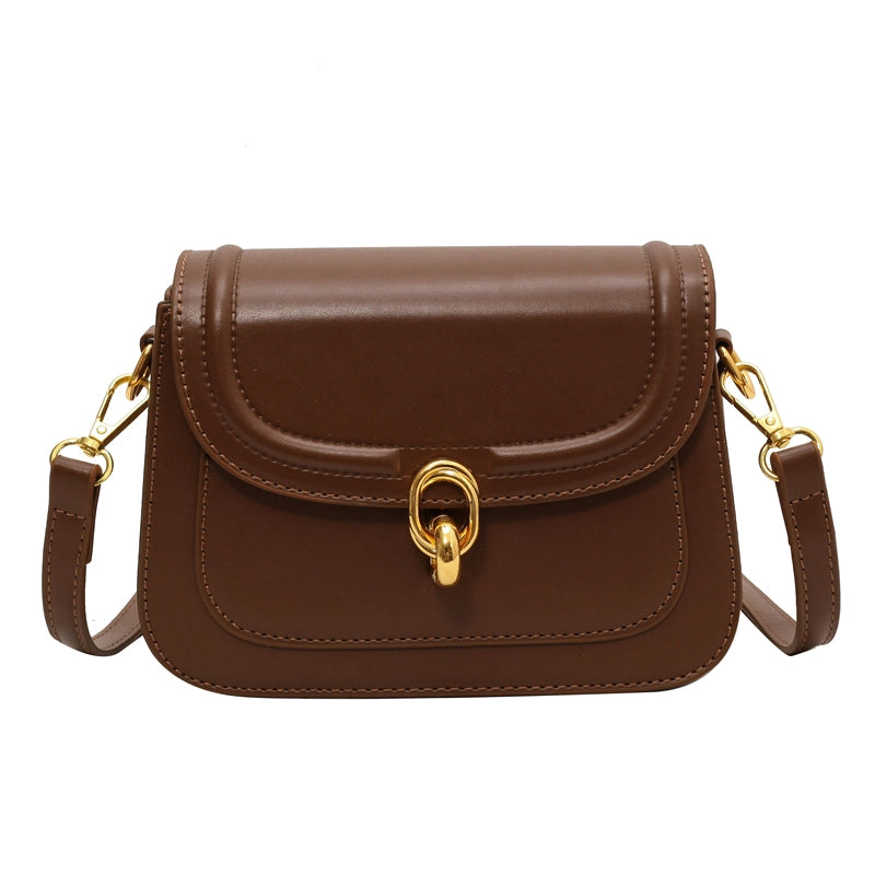 Women's Pu Leather Solid Color Classic Style Square Lock Clasp Shoulder Bag Crossbody Bag
