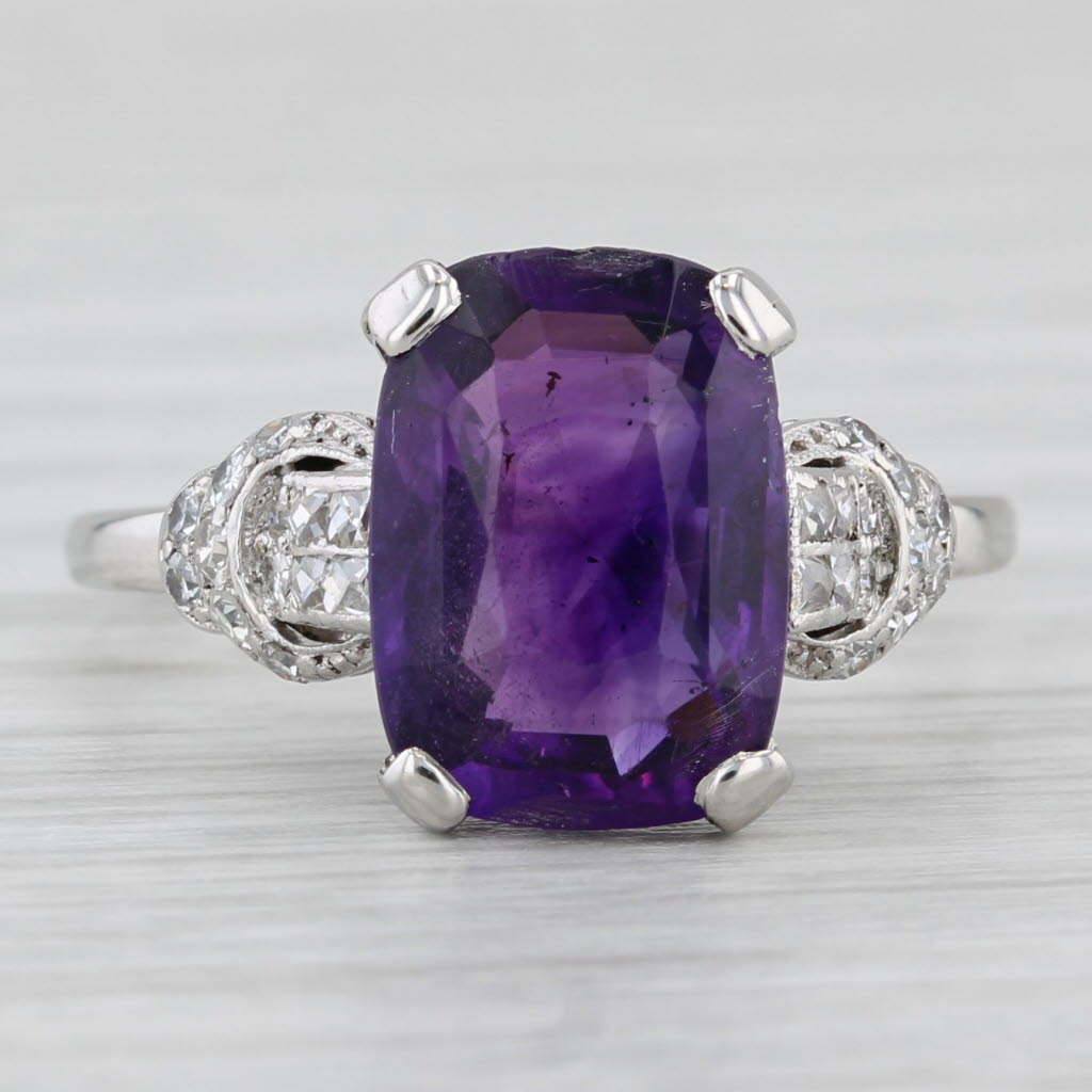 4.05ctw Cushion Amethyst Diamond Ring Platinum Size 7.5