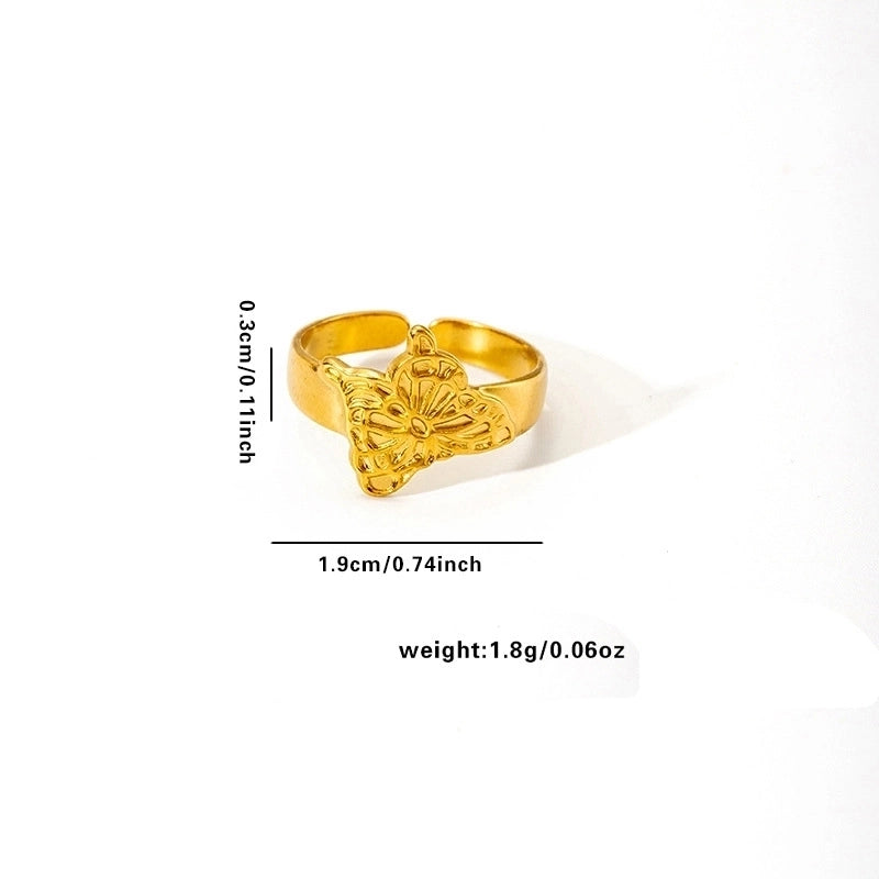 Minimalist Classic Style Leaf Heart Shape Flower Titanium Steel Plating Rings