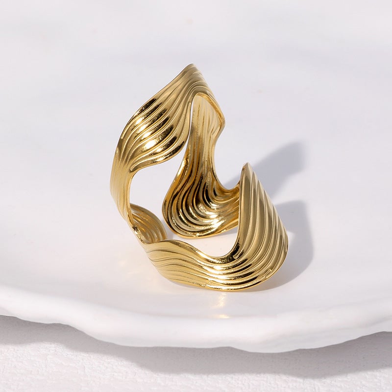 Irregular Shaped Ring Opening Wide Version Personality Exaggerated Ins Stainless Steel Ring