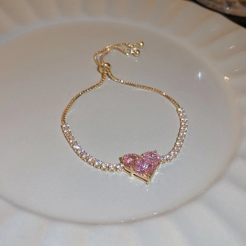 Minimalist Heart Shape Copper Inlay Zircon Bracelets