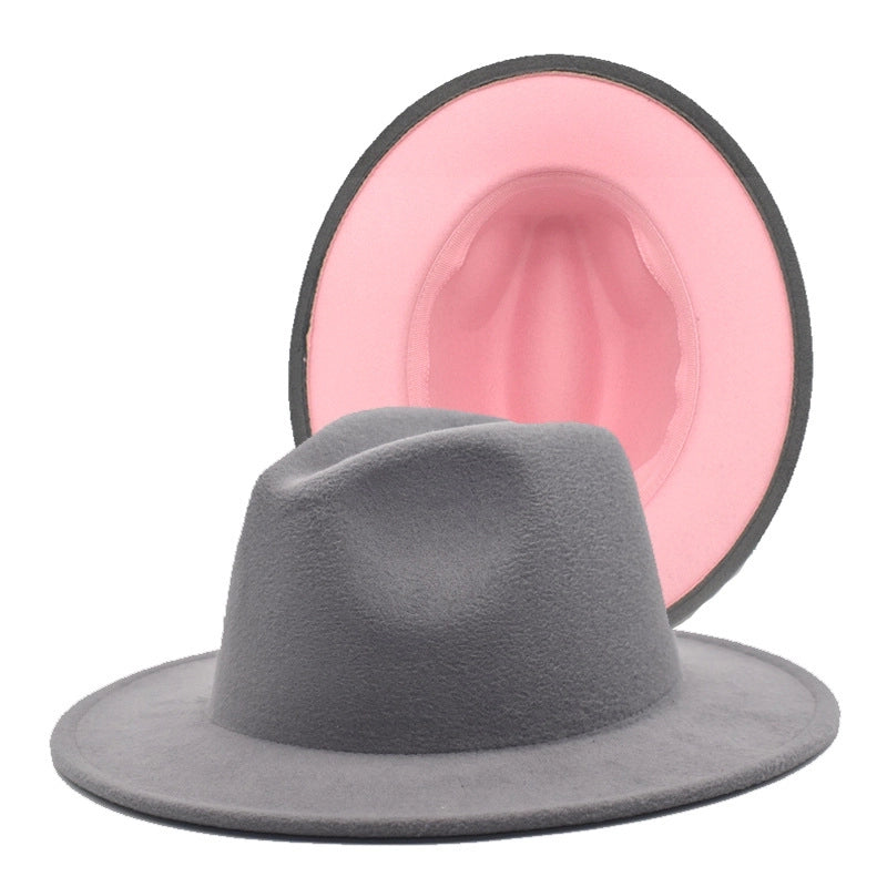 Popular Two-color Woolen Hat Women's Fashion Wide-brimmed Felt Hat Hat Jazz Hat Men