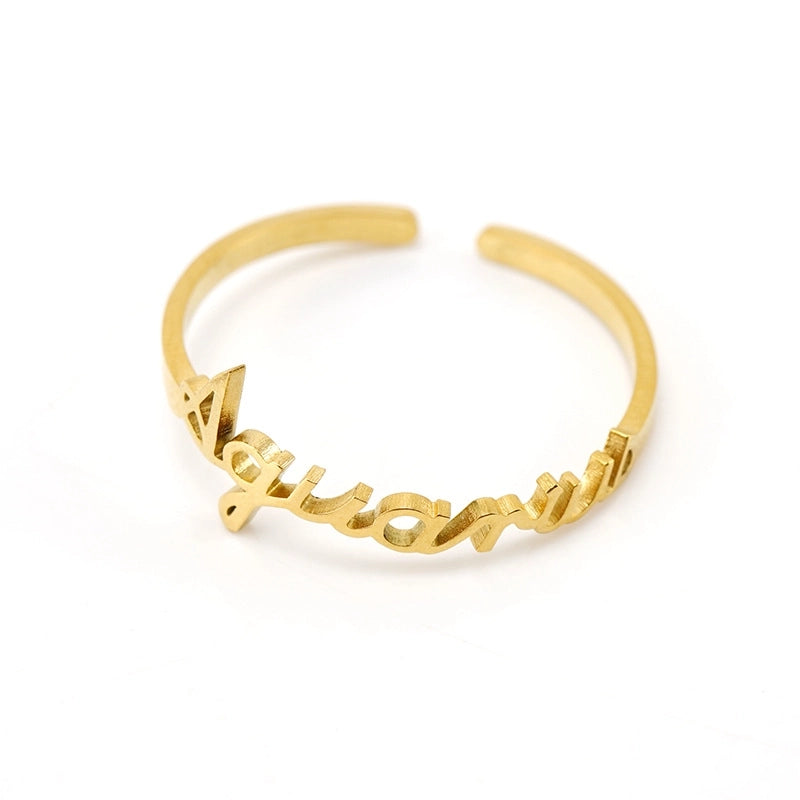 Fashion Letter Constellation Titanium Steel Gold Plated Open Ring