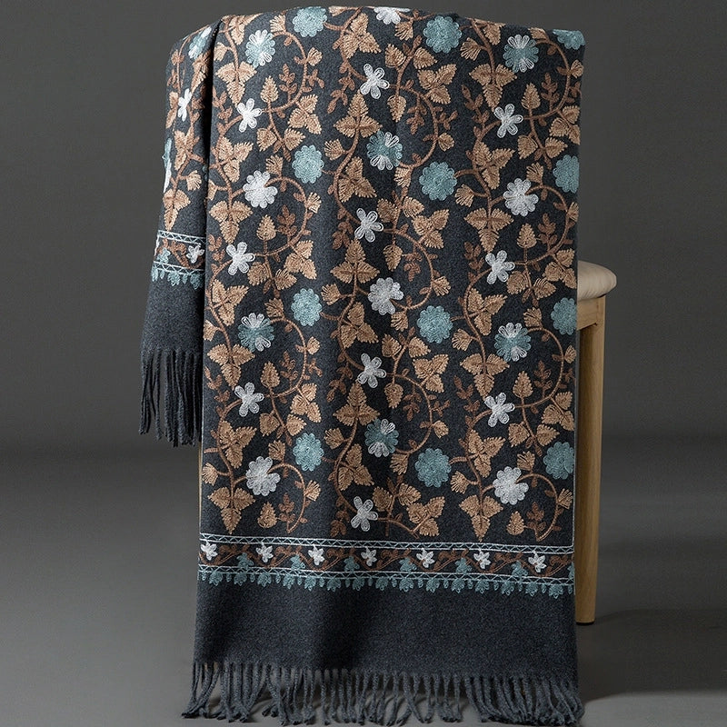 Embroidered Imitation Wool Cashmere Scarf Women's Autumn And Winter Cheongsam Air Conditioning Shawl Summer Outer Wear Multi-purpose Mother Style