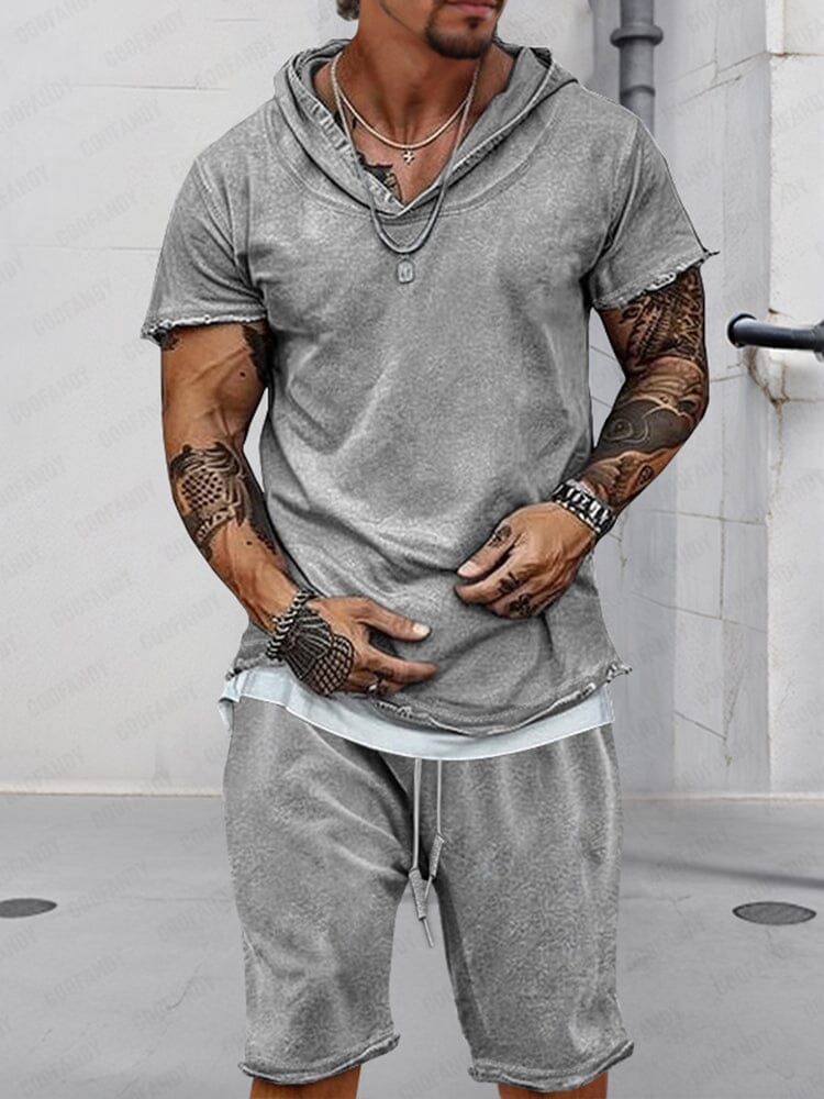 Athleisure 100% Cotton Hoodie Shorts Set