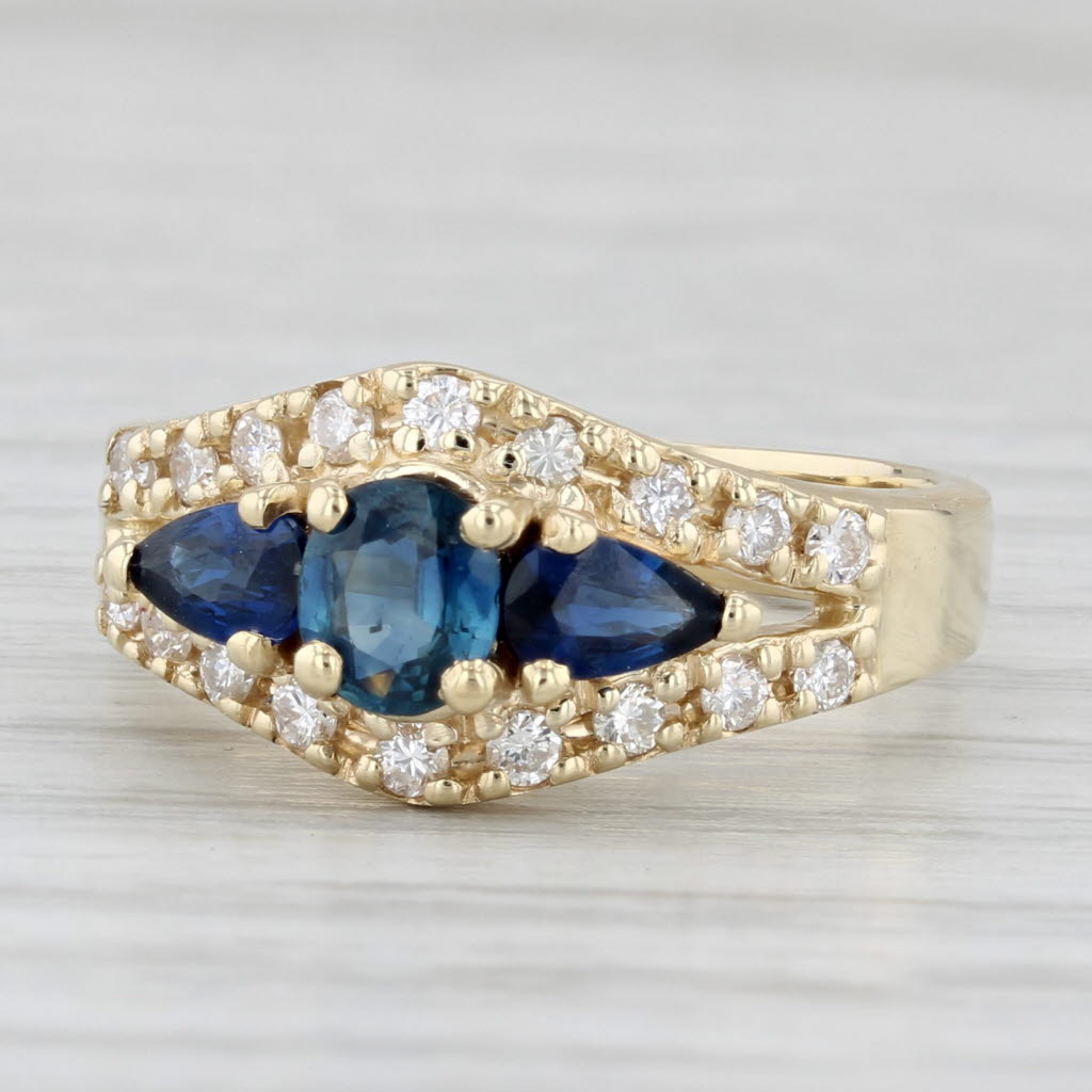 1.07ctw Blue Sapphire Diamond Ring 14k Yellow Gold Size 5.5
