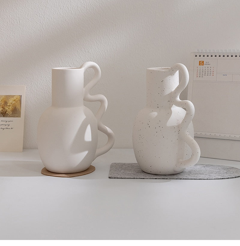 Zorion White Ceramic Kettle-shaped Vase