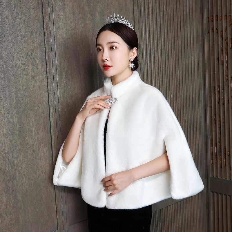 Bridal Wedding Dress Warm Wedding Ceremony Thickened Dress Cheongsam Shawl Autumn And Winter Cape Woolen Shawl Coat For Women