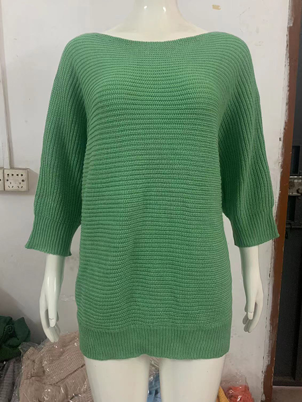 Loose Plus Size Solid Color Split-Joint Round-neck Sweater Tops