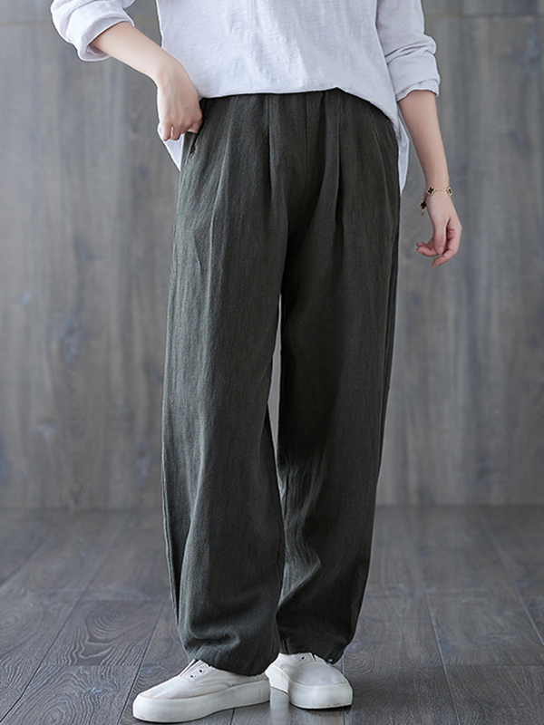 Simple Wide Leg Loose Elasticity Solid Color Casual Pants Bottoms
