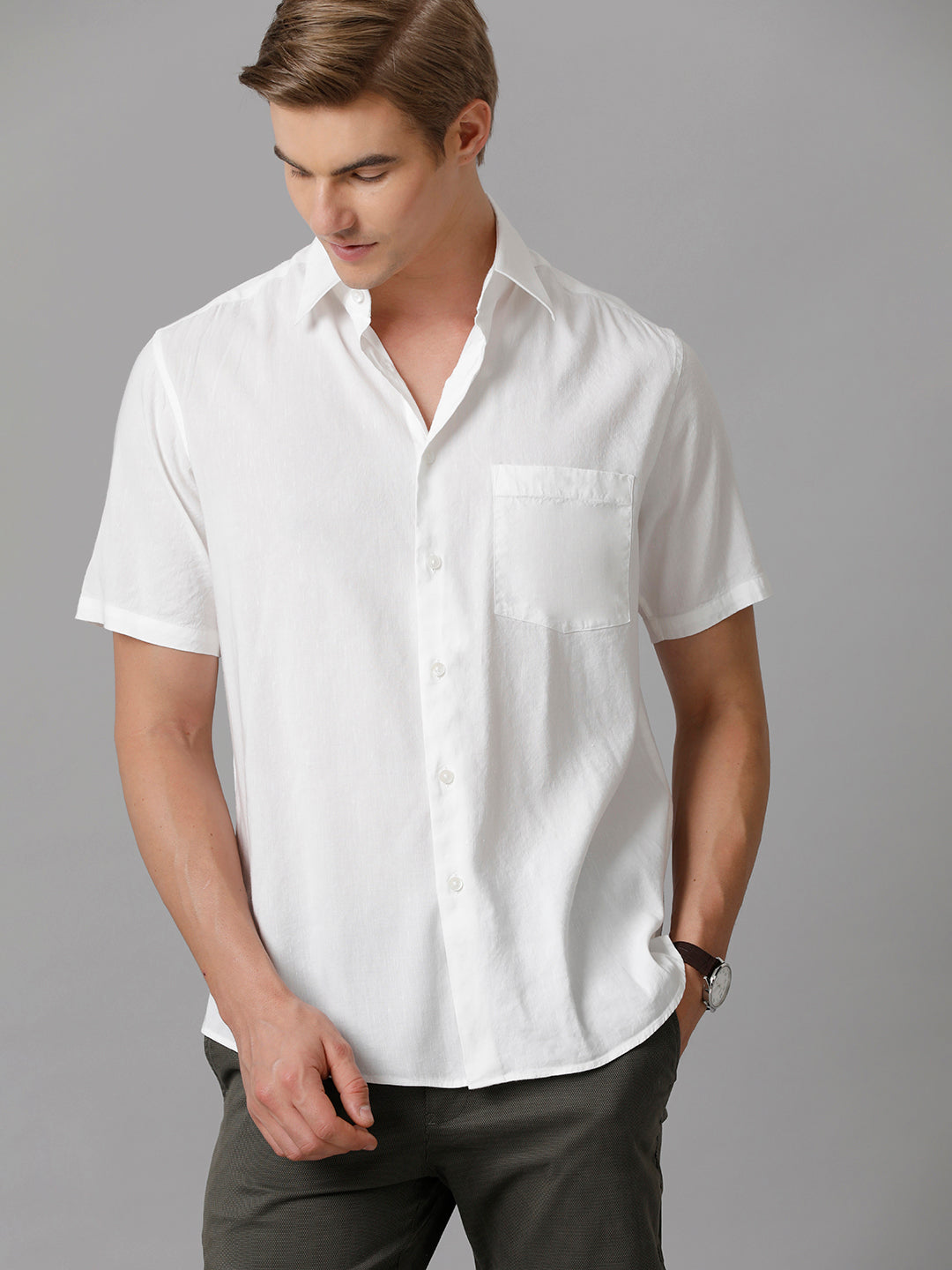 Men Solid Casual White Shirt (LENIN)