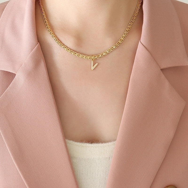 Fashion Letter 304 Stainless Steel Copper Zircon 18K Gold Plated Plating Pendant Necklace